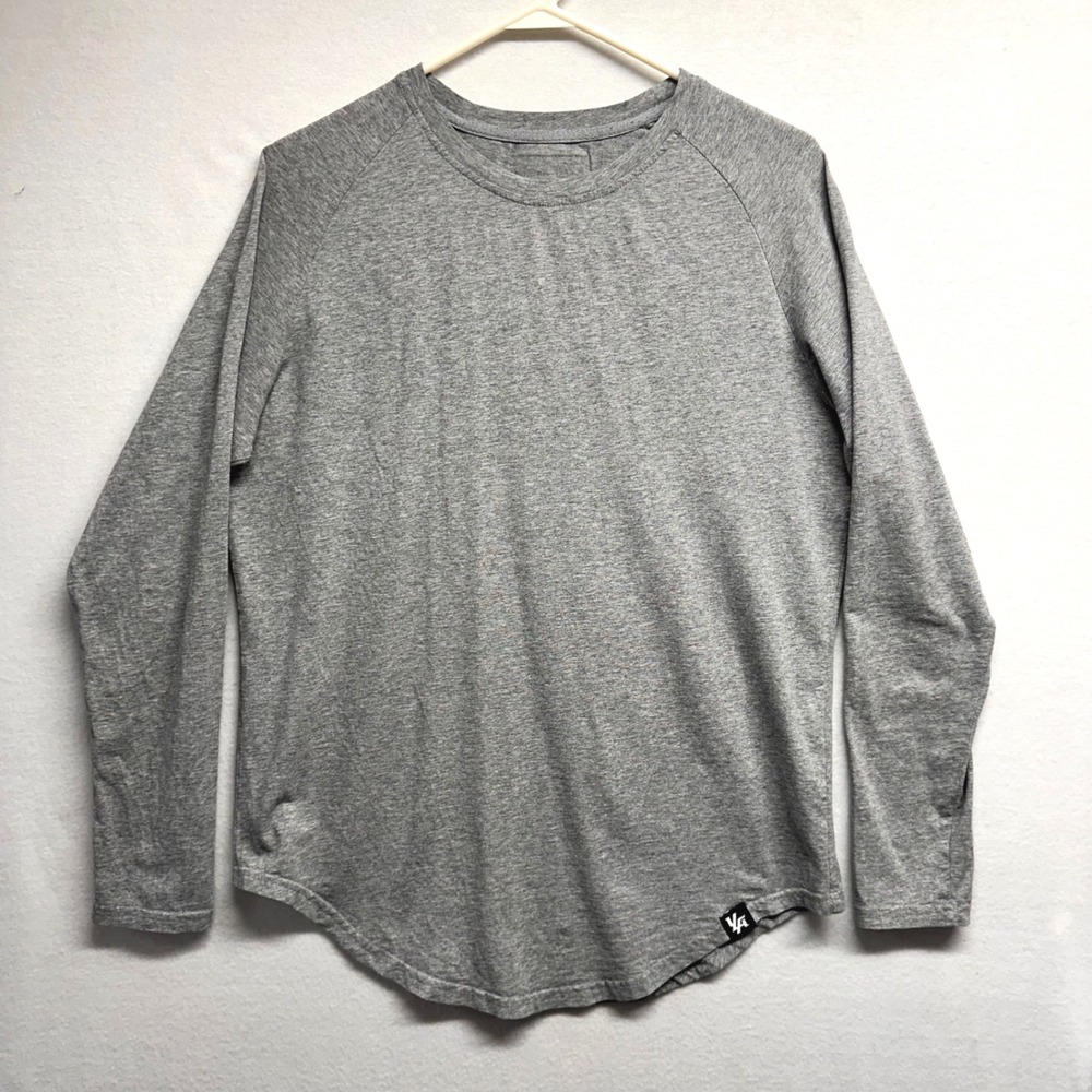 YoungLA Long Sleeve Tee Mens Gray Raglan Curved Hem Model 410 Gym Shirt